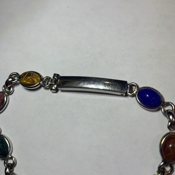 Vintage Deco 10k White GF Gold Filled Scarab Tigers eye Watch Band Bracelet 5.5” - Picture 4 of 5